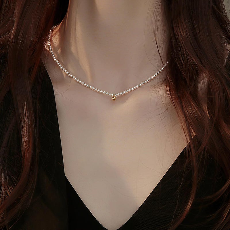 Eymi Simple Tiny Dainty Pearl Choker Necklace Jewelry for Women Sterling Silver Round White Pearl Strand Necklaces Adjustable - Image 5